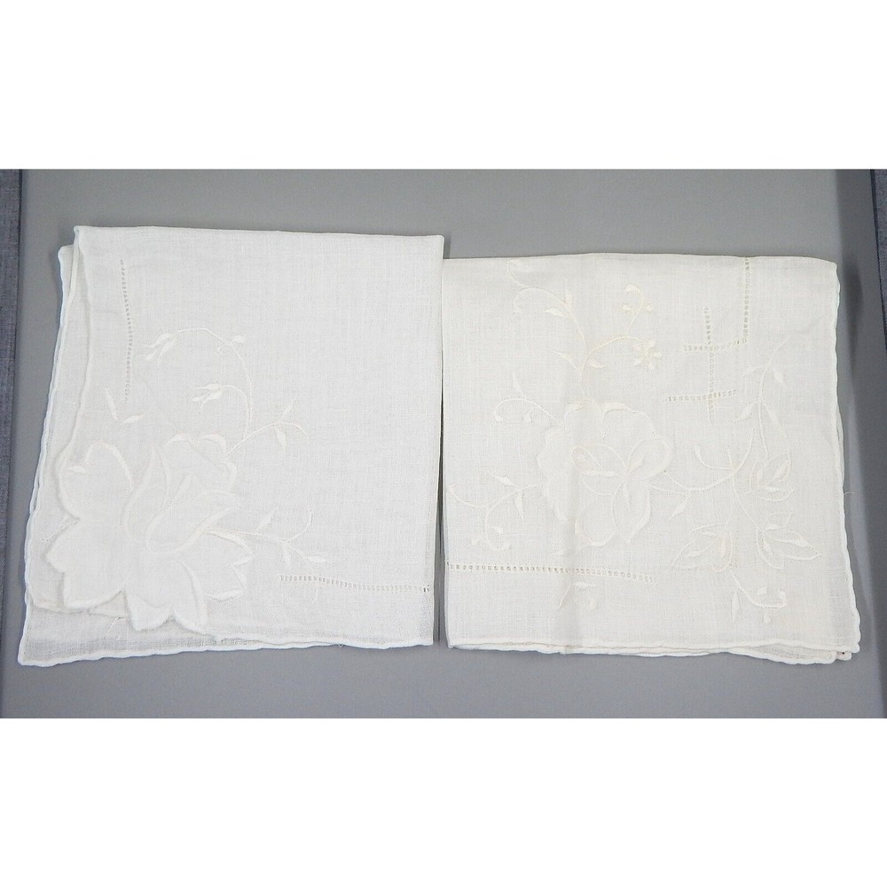 Desco White Linen Handkerchiefs Embroidered Flowers Switzerland